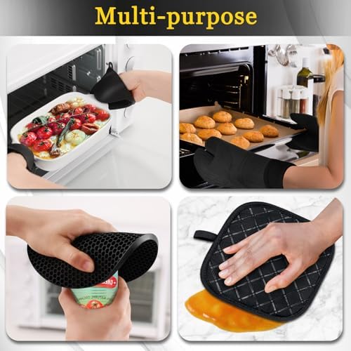 Funnydin Oven Mitts Set - Heat-Resistant Waterproof Kitchen Potholders