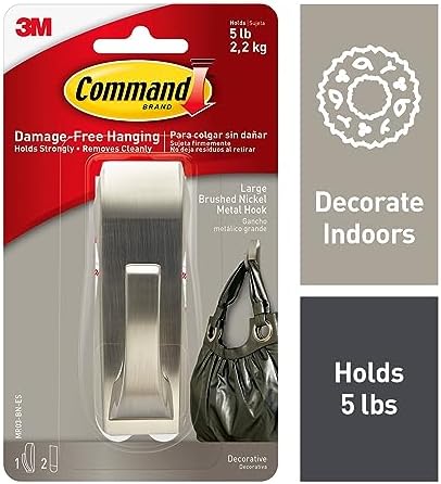 Command Large Modern Metal Hook Brushed Nickel