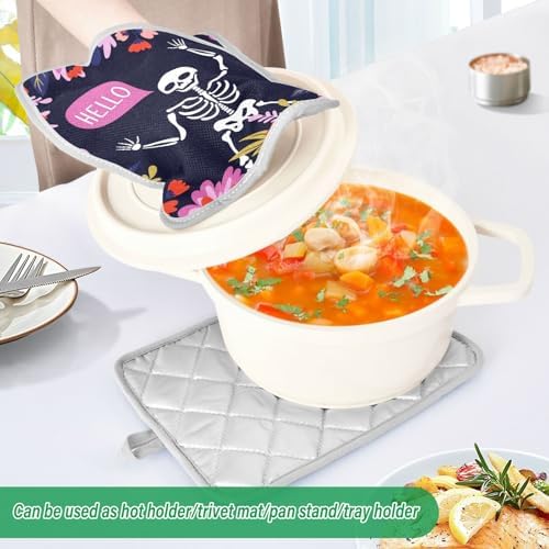 2Pcs Hello Skeleton Potholder Set Non-Slip Heat Resistant