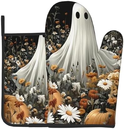 FireDeer Halloween Ghost Oven Mitts and Pot Holders Set