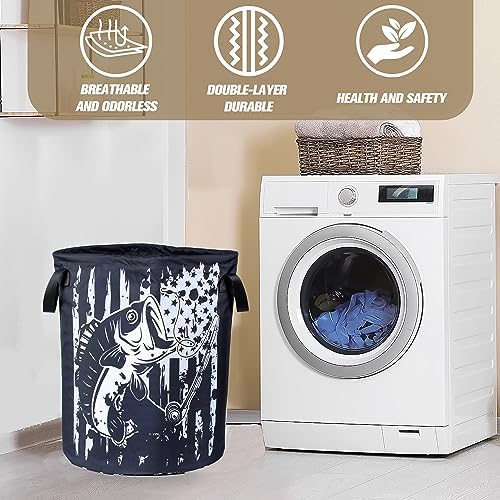 American Flag Bass Fish Multi-Fun Styley Folding Cloth Laundry Basket