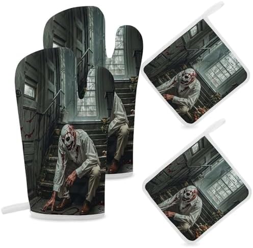 Halloween Horror-Themed Oven Mitts Set for Grilling Baking