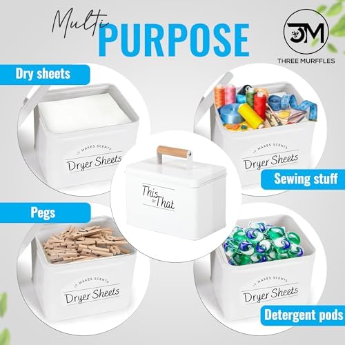 Three Murffles Dryer Sheet Holder - Sturdy White Dispenser