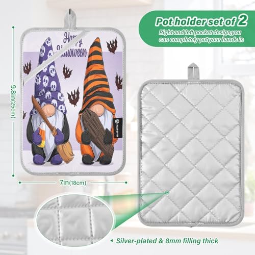 Halloween Gnome 2-Pack Pothenholder Set Heat-Resistant Non-Slip Kitchen Potholders