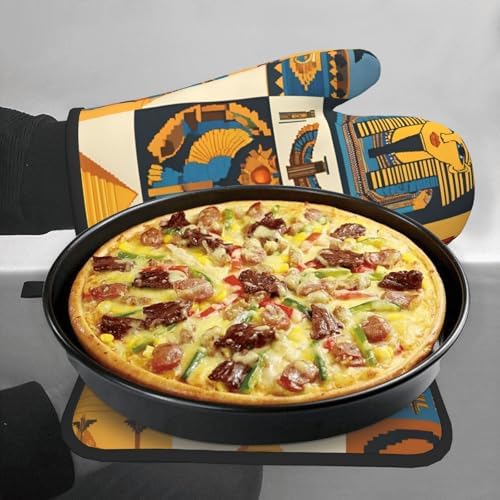 QuopvnAncient Egypt Tribe Series Printed Oven Mitts and Pot Holders Set of 2