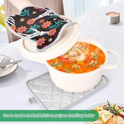Halloween Hand Skull Flowers Kitchen Potholders
