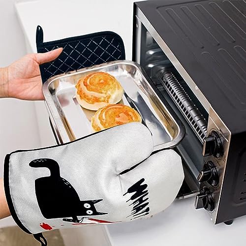 Set of 2 Cat Oven Mitts Pot Holders Heat-Resistant
