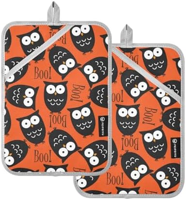 Halloween Owl Potholders 2-Piece Set with Pockets Heat Resistant