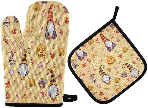 QUGRL Vintage Halloween Gnomes Oven Mitts Set