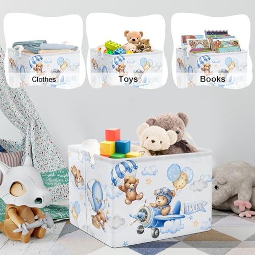 Clastyle 36L Blue Pilot Bear Boy Collapsible Storage Basket