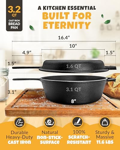 Cast Iron Dutch Oven Bread Baking Set - 32QT with Lid and Handles