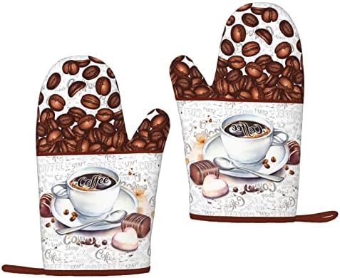 Coffee Print Silicone Oven Mitts 7x11 Inch 1 Pair