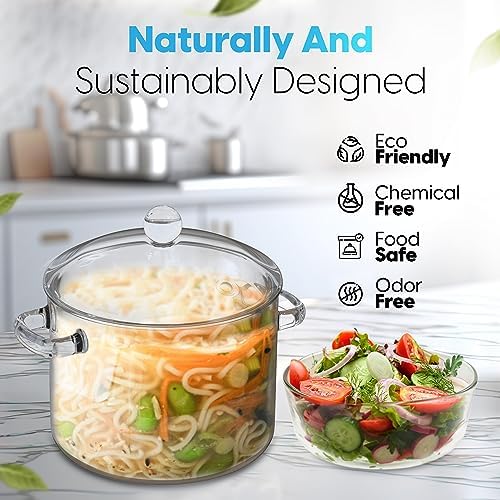 FILULA Glass Pot with Bowl - Durable Elegant for Cooking Serving