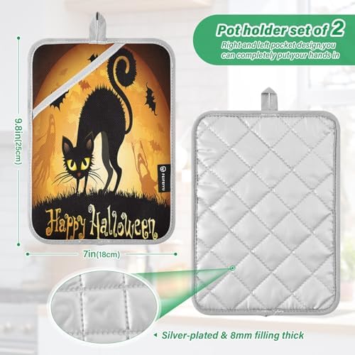 2Pcs Halloween Black Cat Pot Holder Set