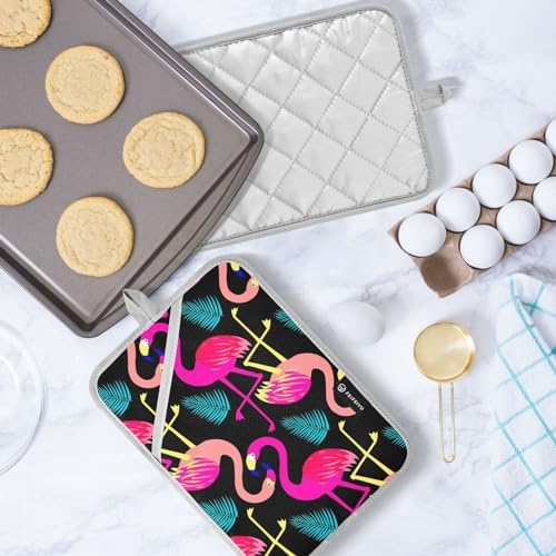 Bright Flamingo Potholder Set for Baking