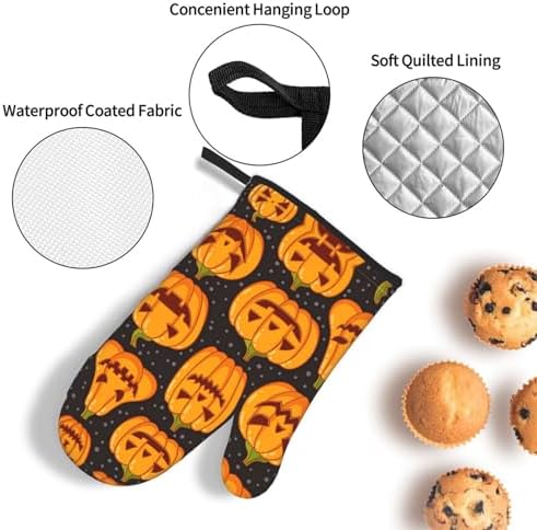 Halloween Pumpkin Pattern Oven Mitts and Pot Holders Set