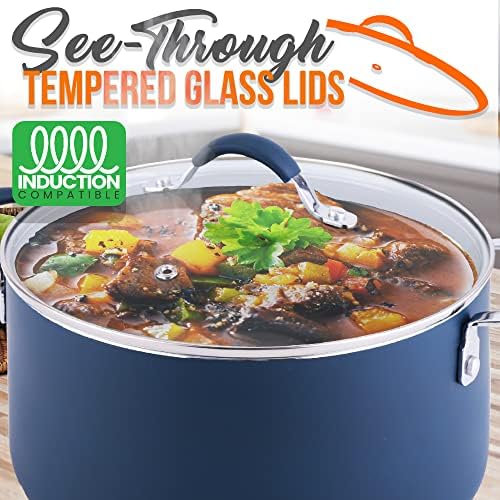 NutriChef Dutch Oven Pot with Tempered Glass Lid - 5 Quart Non-Stick