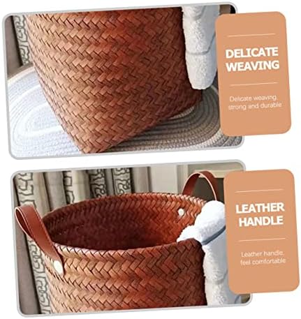 Leather Brown Wicker Laundry Storage Basket for Home and Clothes