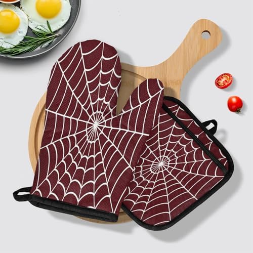 TropicalLife Spiders Web Halloween Oven Mitts and Pot Holders Set