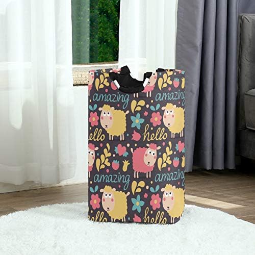 MOYYO Cute Animal Sheep Flowers Laundry Basket Collapsible Storage Bag