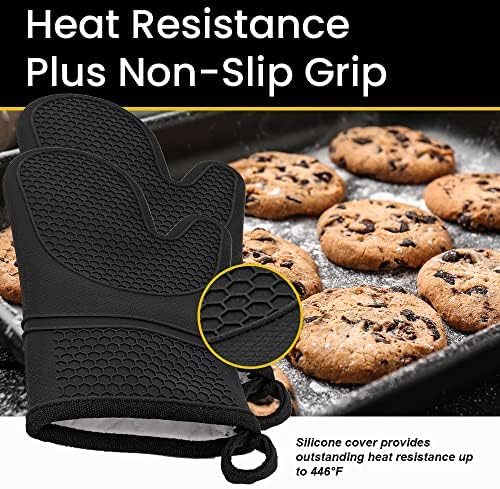 Black Heat Resistant Silicone Oven Mitts Pair of 2