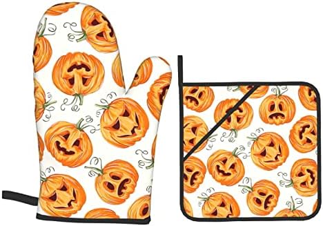 Halloween Pumpkin Oven Mitts and Pot Holders Set of 4