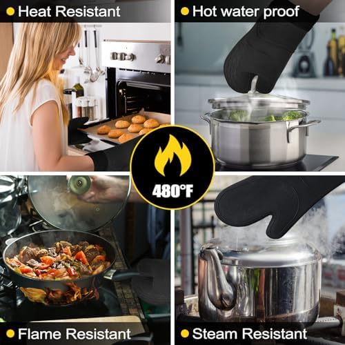Funnydin Oven Mitts Set - Heat-Resistant Waterproof Kitchen Potholders