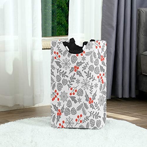 SUSIYO Winter Holly Berries Collapsible Laundry Basket