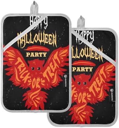 OURVII 2Pcs Halloween Flying Owl Potholders Set