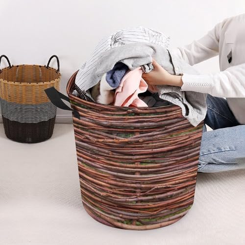 MEIKKO Woven Branches Laundry Basket with Waterproof Coating