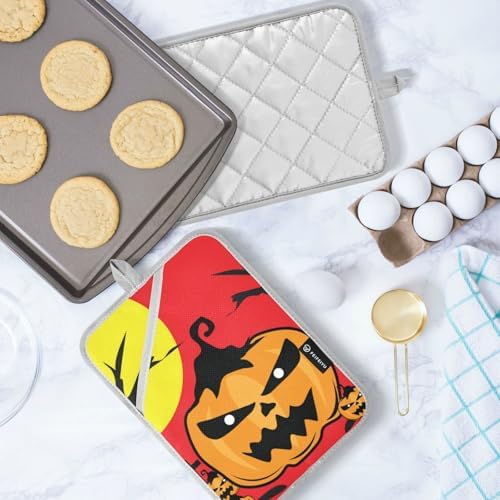 2Pcs Halloween Jack-o-Lantern Pot Holder Set Non-Slip Potholders with Pockets