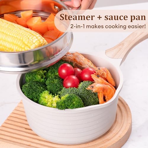 JEETEE 15 Quart Nonstick Saucepan with Steamer Basket PFOA-Free Heat-Resistant