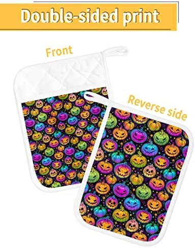 5 Piece Halloween Rainbow Pumpkin Potholders for Kitchen Use - Heat-Resistant Durable