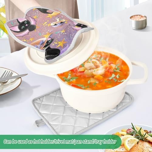 Halloween Black Cat 2Pcs Pot Holder Set Non-Slip Kitchen Baking Cooking