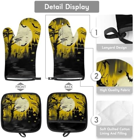 Halloween Frosty Castle Oven Mitts Pot Holders Set