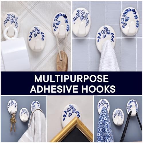 3 Hooks 6 Strips - White Blue Coats Towels Hanging Hook