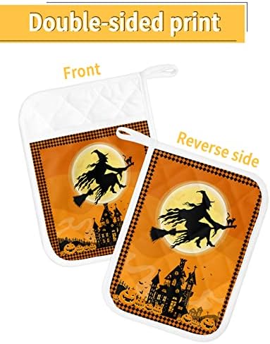 Trick or Treat Halloween flying witch pot holders