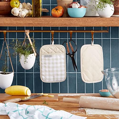 Cozy Gingham KitchenAid Pot Holders Milkshake Tan Set of 2