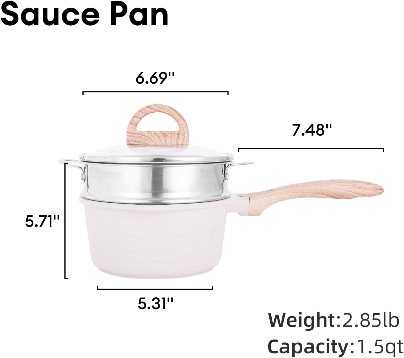 JEETEE 15 Quart Nonstick Saucepan with Steamer Basket PFOA-Free Heat-Resistant