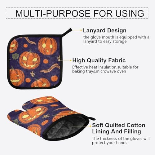 Halloween Orange Pumpkin Oven Mitts 2 Pc Set