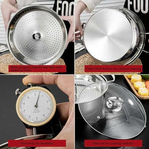 Stainless Steel Steamer with 2 Trays and Glass Lid
