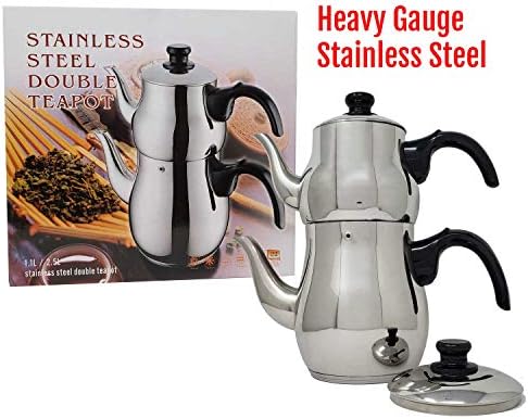 LavoHome Turkish Samovar Style Stainless Steel Double Handle Kettle