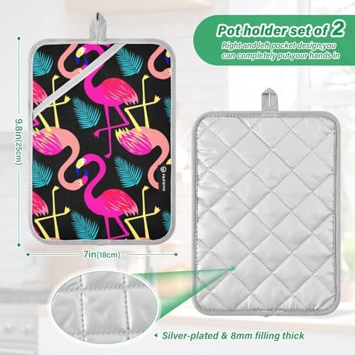 Bright Flamingo Potholder Set for Baking