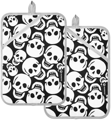 2PK Halloween White Skull Pot Holder Set