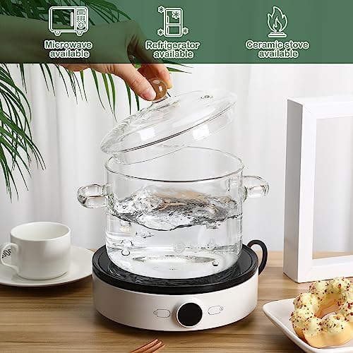 EROGO Essential Glass Saucepan with Lid 1900ml Heat-Resistant