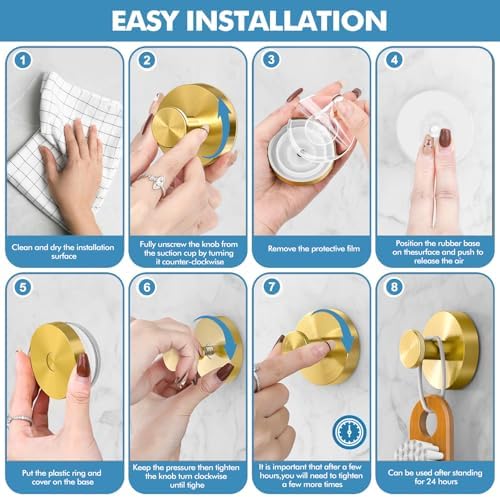Hviiso Suction Cup Hooks 4 Pack - Gold 11 lbs Capacity