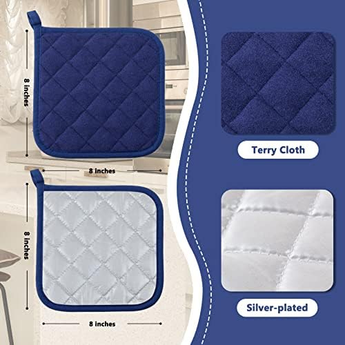 JoyhaloThicker Heat Resistant Potholders Set of 5 Dark Blue Premium Quilted Design