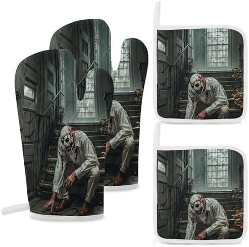 Halloween Horror-Themed Oven Mitts Set for Grilling Baking