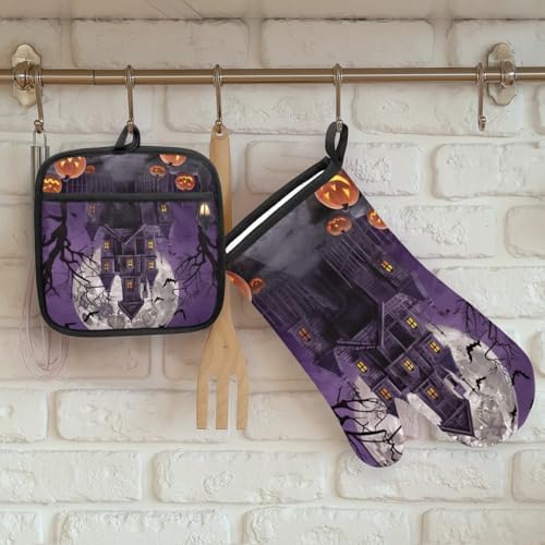 Compact Halloween Oven Mitts and Pot Holder Set