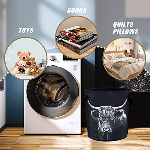 Highland Cow Laundry Basket Foldable Animal Storage Bag for BathroomLaundryBedroom Use
